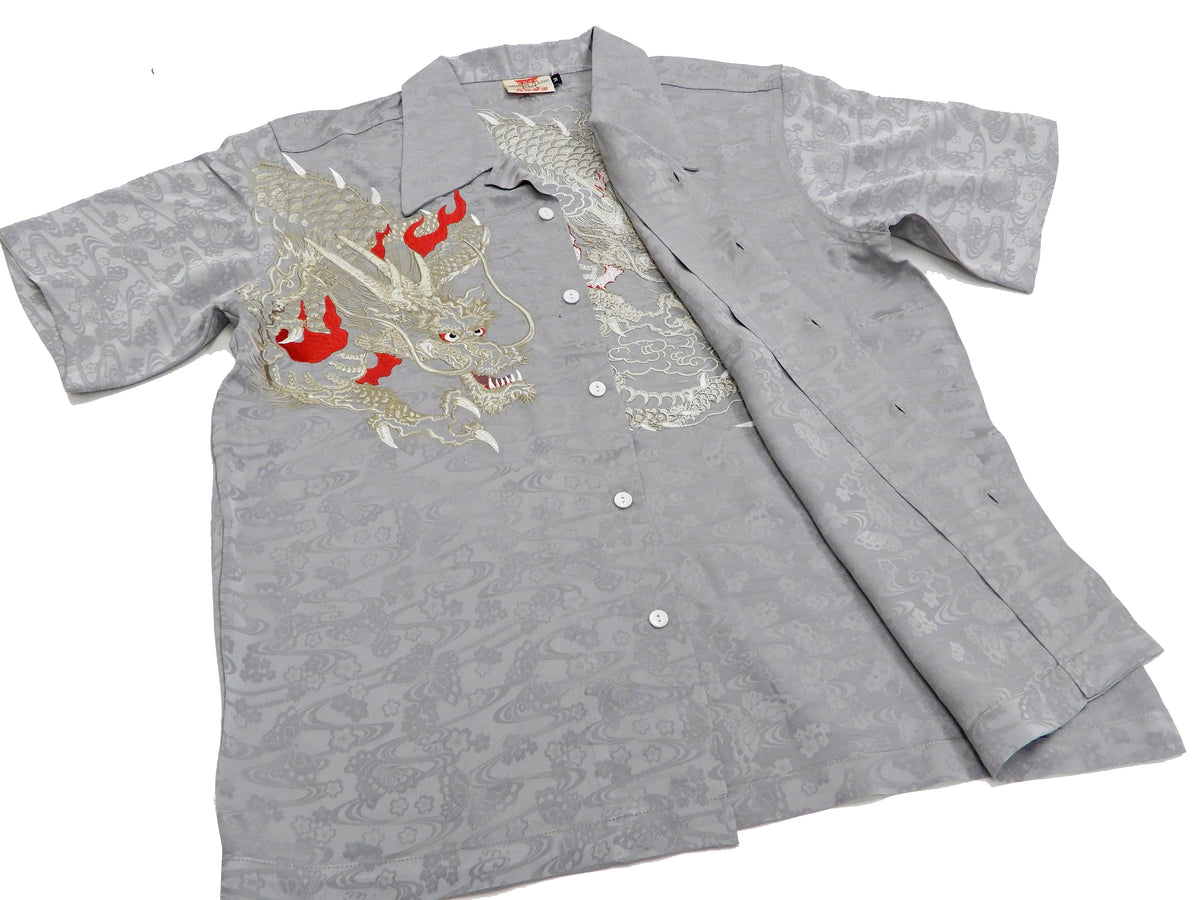 Hanatabi Gakudan Men's S/S Jacquard Shirt with Japanese Art Embroidery SS-003 Gray