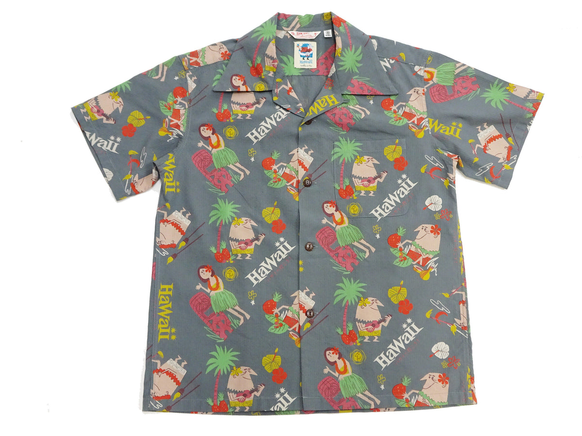 Sun Surf Men's Cotton Hawaiian Shirt - Uncle Torys Graphic Design - Short-Sleeve Aloha Shirt "TRIP TO HAWAII" SS39537 119 Faded-Black