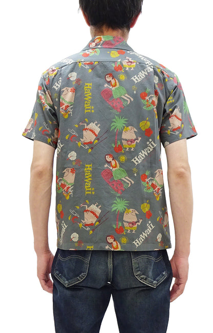Sun Surf Men's Cotton Hawaiian Shirt - Uncle Torys Graphic Design - Short-Sleeve Aloha Shirt "TRIP TO HAWAII" SS39537 119 Faded-Black