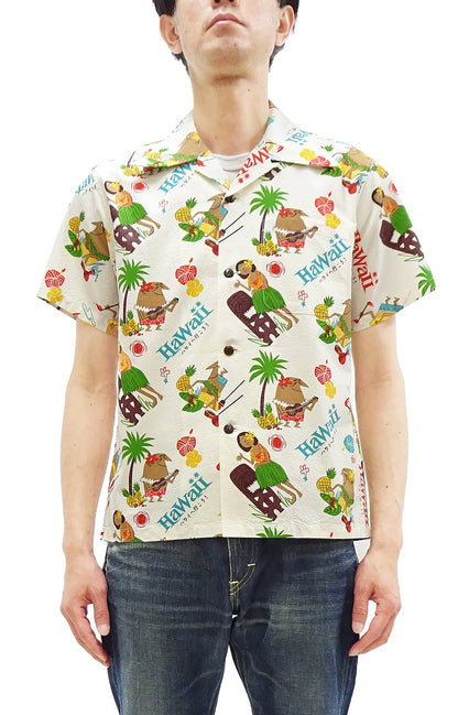 Sun Surf Men's Cotton Hawaiian Shirt - Uncle Torys Graphic Design - Short-Sleeve Aloha Shirt "TRIP TO HAWAII" SS39537 105 Off-White