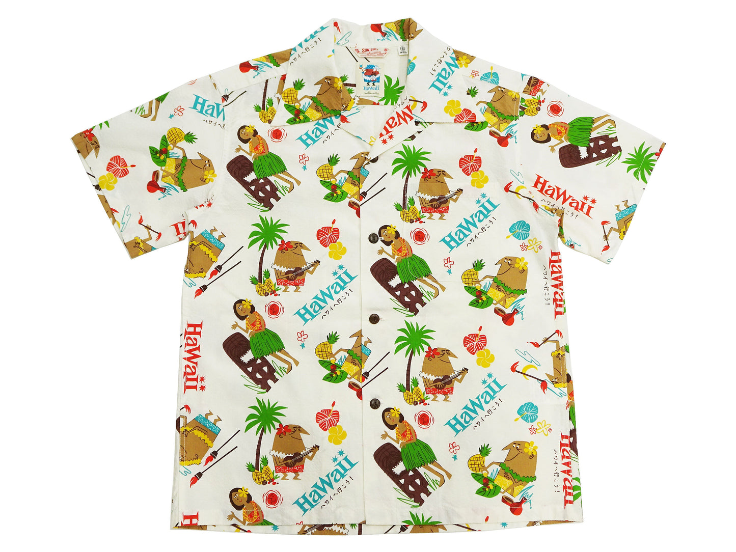 Sun Surf Men's Cotton Hawaiian Shirt - Uncle Torys Graphic Design - Short-Sleeve Aloha Shirt "TRIP TO HAWAII" SS39537 105 Off-White