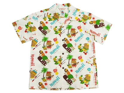 Sun Surf Men's Cotton Hawaiian Shirt - Uncle Torys Graphic Design - Short-Sleeve Aloha Shirt "TRIP TO HAWAII" SS39537 105 Off-White