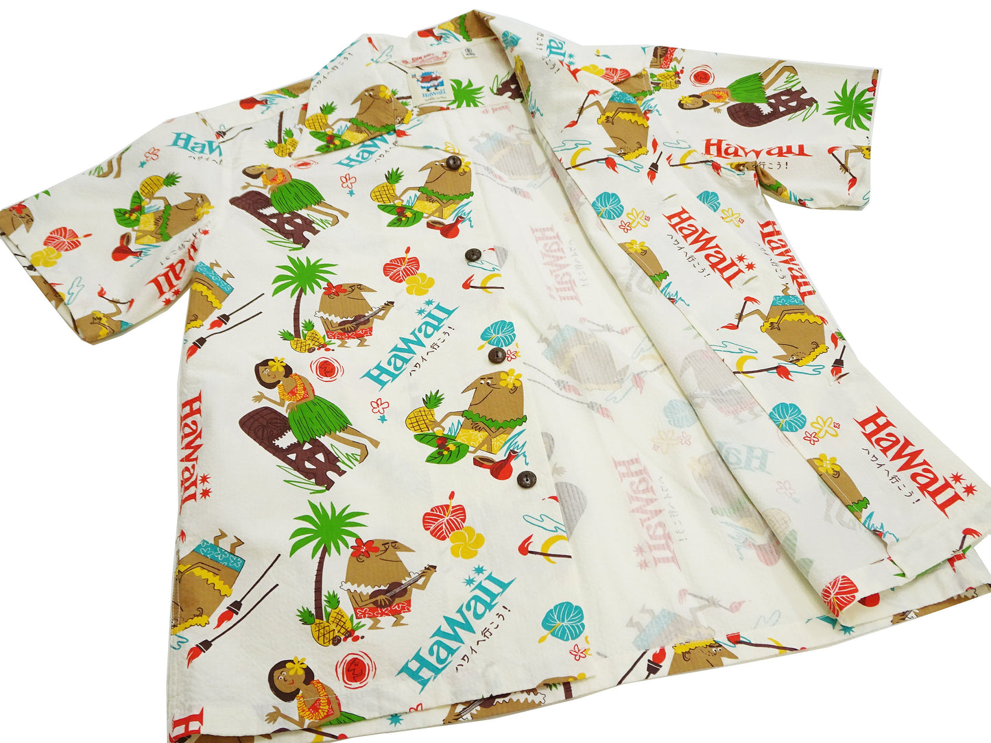 Sun Surf Men's Cotton Hawaiian Shirt - Uncle Torys Graphic Design - Short-Sleeve Aloha Shirt "TRIP TO HAWAII" SS39537 105 Off-White
