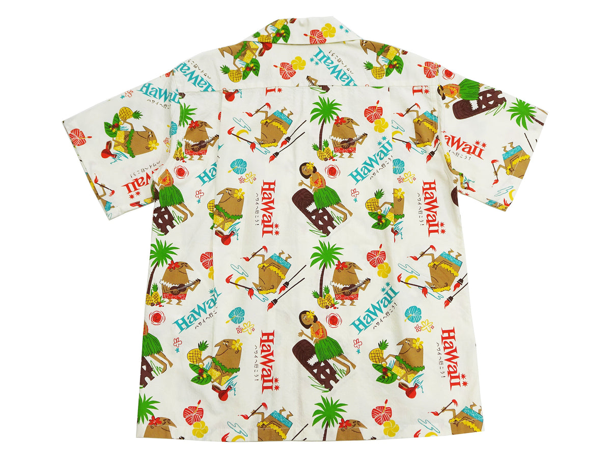 Sun Surf Men's Cotton Hawaiian Shirt - Uncle Torys Graphic Design - Short-Sleeve Aloha Shirt "TRIP TO HAWAII" SS39537 105 Off-White