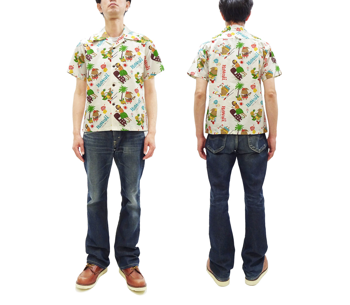 Sun Surf Men's Cotton Hawaiian Shirt - Uncle Torys Graphic Design - Short-Sleeve Aloha Shirt "TRIP TO HAWAII" SS39537 105 Off-White