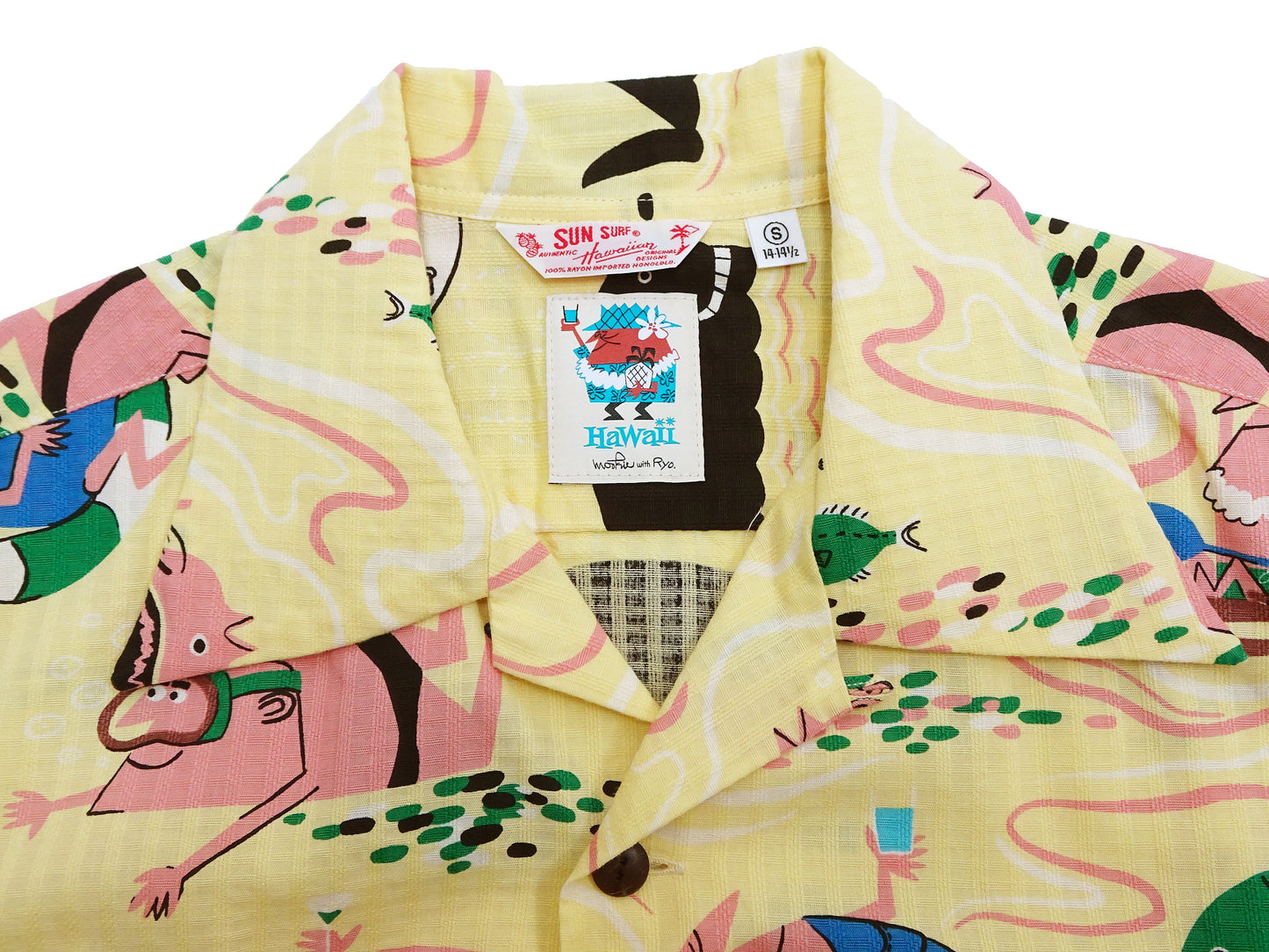 Sun Surf Men's Cotton Hawaiian Shirt - Uncle Torys Graphic Design - Short-Sleeve Aloha Shirt "Ocean Activities" SS39538 155 Yellow