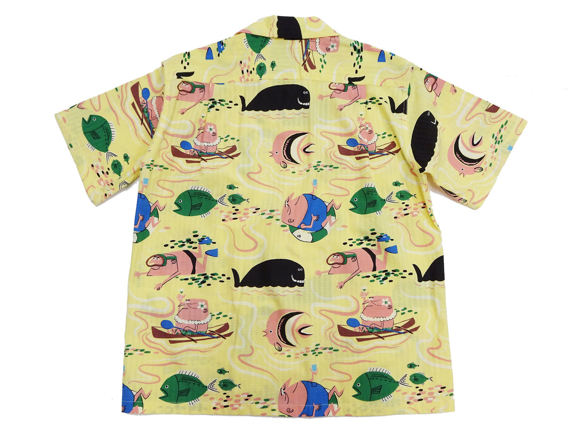 Sun Surf Men's Cotton Hawaiian Shirt - Uncle Torys Graphic Design - Short-Sleeve Aloha Shirt "Ocean Activities" SS39538 155 Yellow