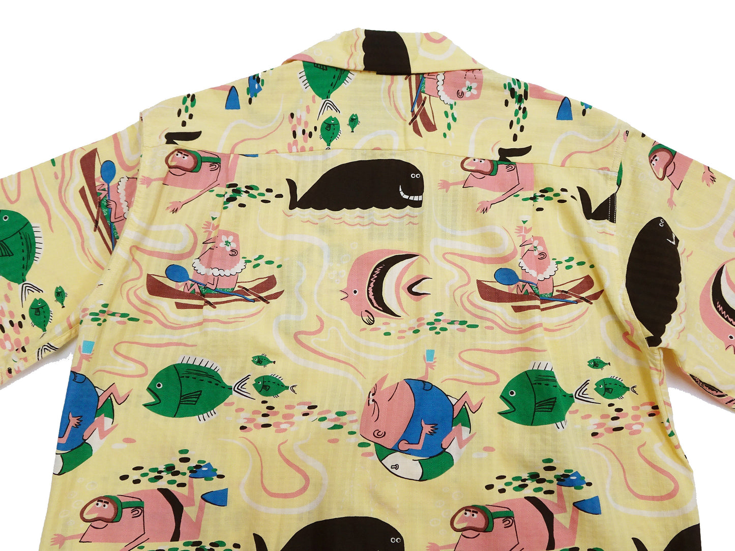 Sun Surf Men's Cotton Hawaiian Shirt - Uncle Torys Graphic Design - Short-Sleeve Aloha Shirt "Ocean Activities" SS39538 155 Yellow