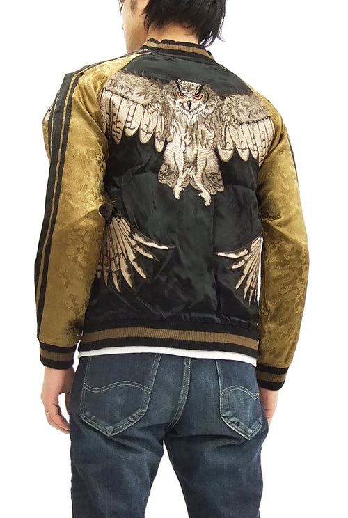 Hanatabi Gakudan Men's Japanese Souvenir Jacket Japanese Owl Sukajan Script SSJ-009