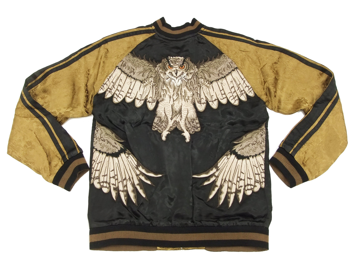 Hanatabi Gakudan Men's Japanese Souvenir Jacket Japanese Owl Sukajan Script SSJ-009