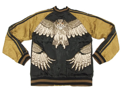 Hanatabi Gakudan Men's Japanese Souvenir Jacket Japanese Owl Sukajan Script SSJ-009