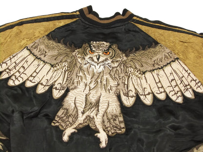 Hanatabi Gakudan Men's Japanese Souvenir Jacket Japanese Owl Sukajan Script SSJ-009