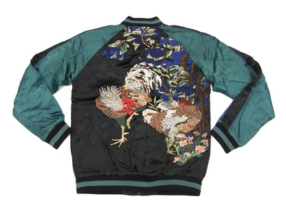 Hanatabi Gakudan Men's Japanese Souvenir Jacket Rooster and Hen Japanese Art Sukajan Script SSJ-018