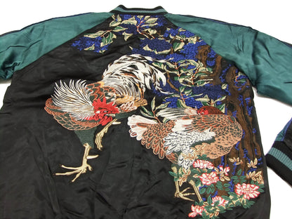 Hanatabi Gakudan Men's Japanese Souvenir Jacket Rooster and Hen Japanese Art Sukajan Script SSJ-018