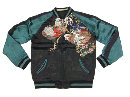 Hanatabi Gakudan Men's Japanese Souvenir Jacket Rooster and Hen Japanese Art Sukajan Script SSJ-018