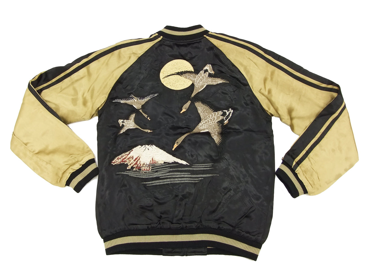 Hanatabi Gakudan Men's Japanese Souvenir Jacket Japanese Wild Geese and Full Moon Sukajan Script SSJ-506