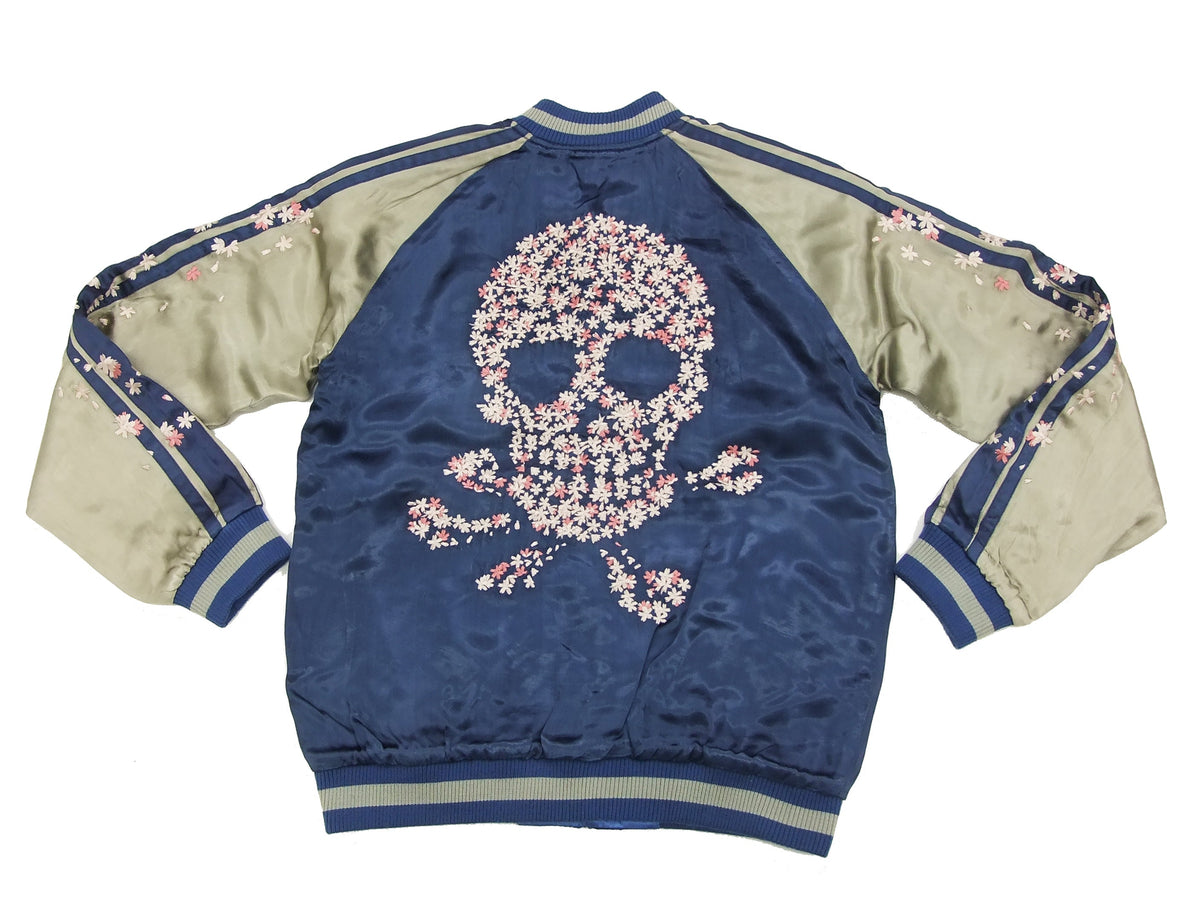 Hanatabi Gakudan Men's Japanese Souvenir Jacket Cherry Blossoms Skull Sukajan Script SSJ-509