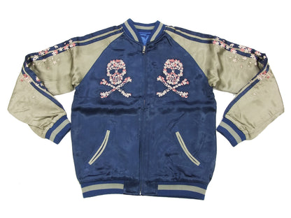 Hanatabi Gakudan Men's Japanese Souvenir Jacket Cherry Blossoms Skull Sukajan Script SSJ-509