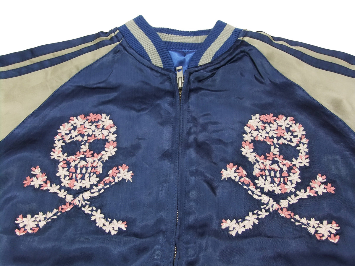 Hanatabi Gakudan Men's Japanese Souvenir Jacket Cherry Blossoms Skull Sukajan Script SSJ-509