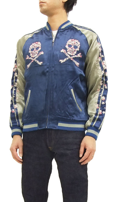 Hanatabi Gakudan Men's Japanese Souvenir Jacket Cherry Blossoms Skull Sukajan Script SSJ-509