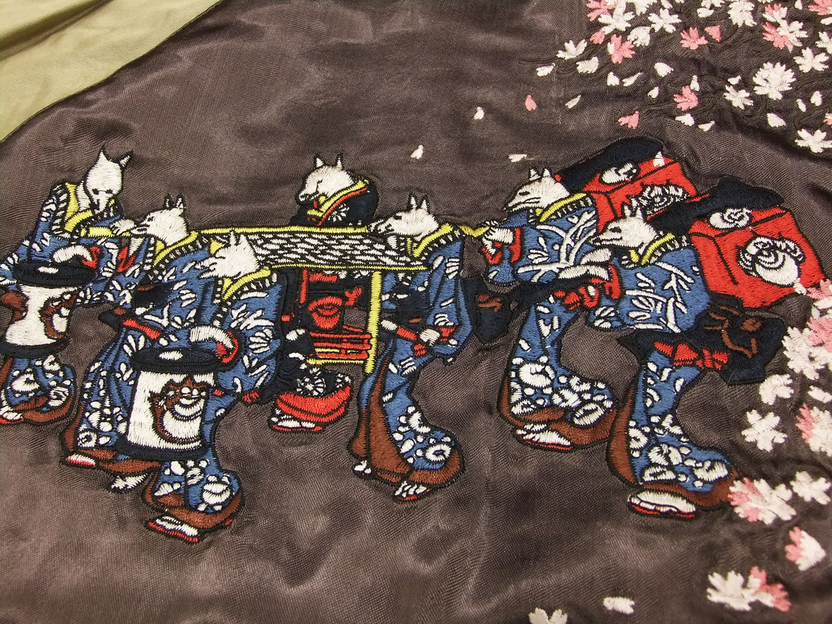 Hanatabi Gakudan Men's Japanese Souvenir Jacket Fox's Wedding Sukajan Script SSJ-511