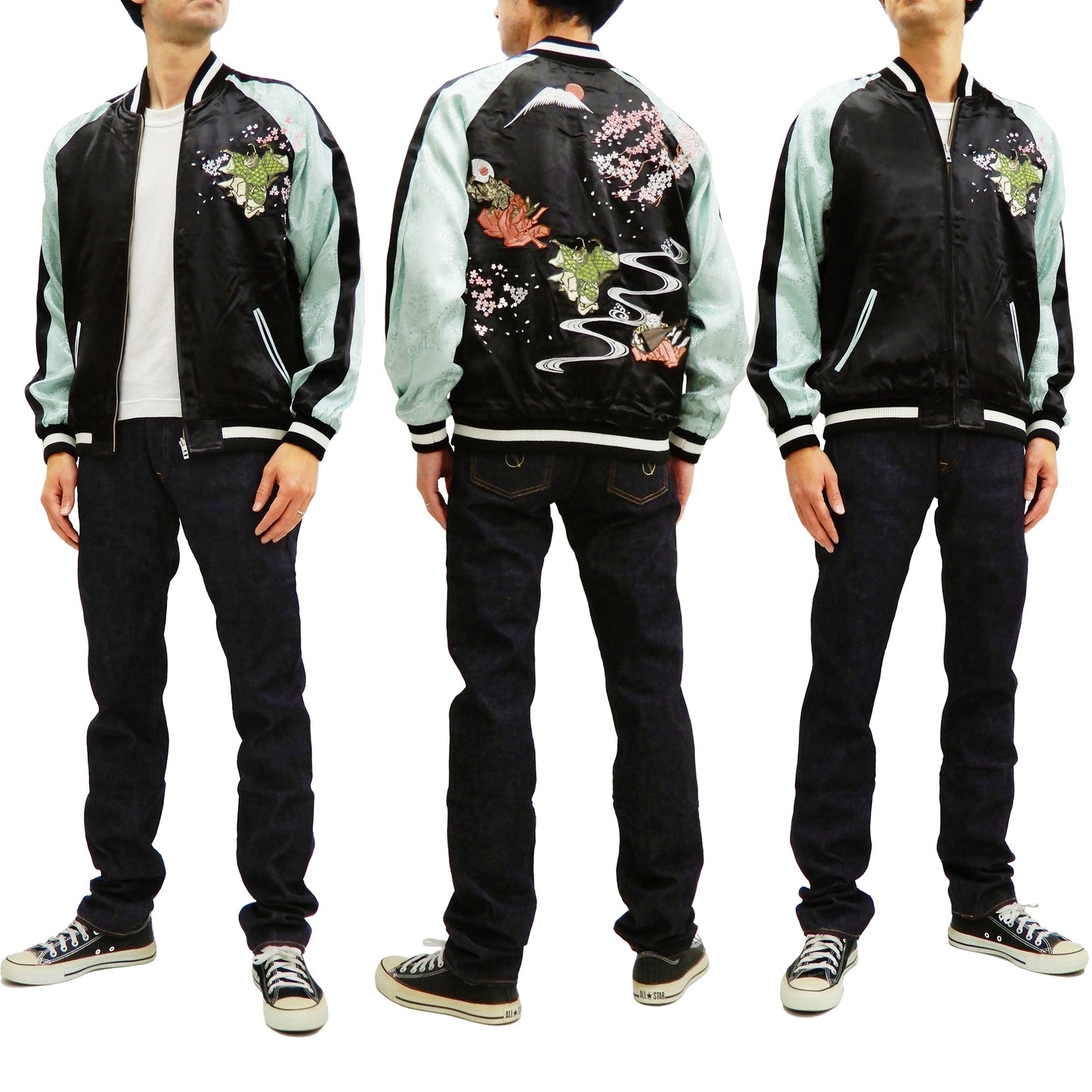 Hanatabi Gakudan Men's Japanese Souvenir Jacket Japanese Cat Art Sukajan SSJ-703