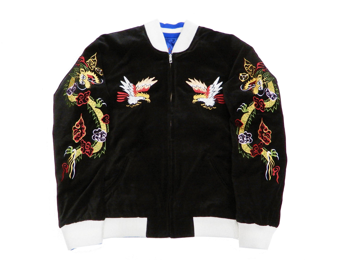 Hanatabi Gakudan Men's Velvet Japanese Souvenir Jacket Japan Map Sukajan Script SVJ-001