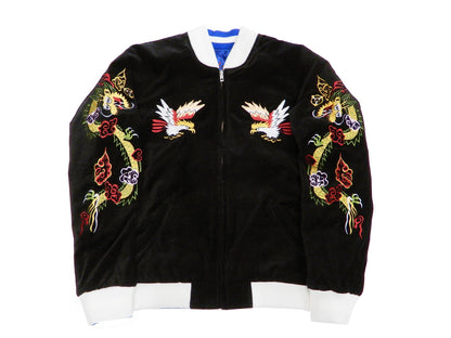 Hanatabi Gakudan Men's Velvet Japanese Souvenir Jacket Japan Map Sukajan Script SVJ-001