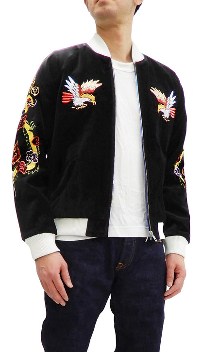 Hanatabi Gakudan Men's Velvet Japanese Souvenir Jacket Japan Map Sukajan Script SVJ-001
