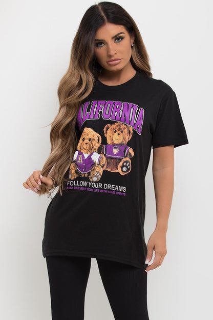 California Teddy Bear Graphic T Shirt Black