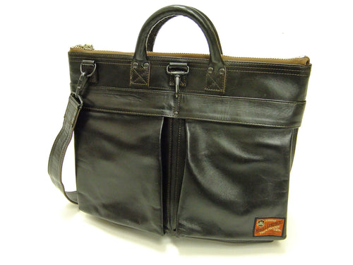 TOYS McCOY Men's Leather Shoulder Bag - U.S. Air Force Helmet Bag Style - TMA2418, 030 Black Horsehide x Nickel Zipper