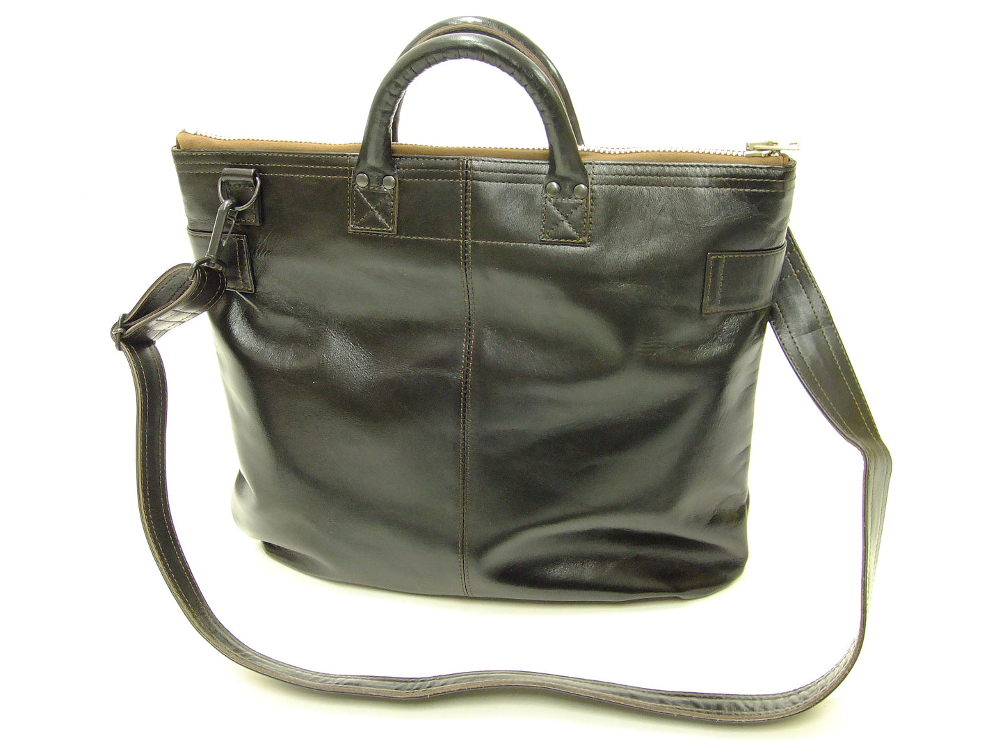TOYS McCOY Men's Leather Shoulder Bag - U.S. Air Force Helmet Bag Style - TMA2418, 030 Black Horsehide x Nickel Zipper