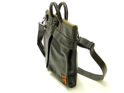 TOYS McCOY Men's Leather Shoulder Bag - U.S. Air Force Helmet Bag Style - TMA2418, 030 Black Horsehide x Nickel Zipper