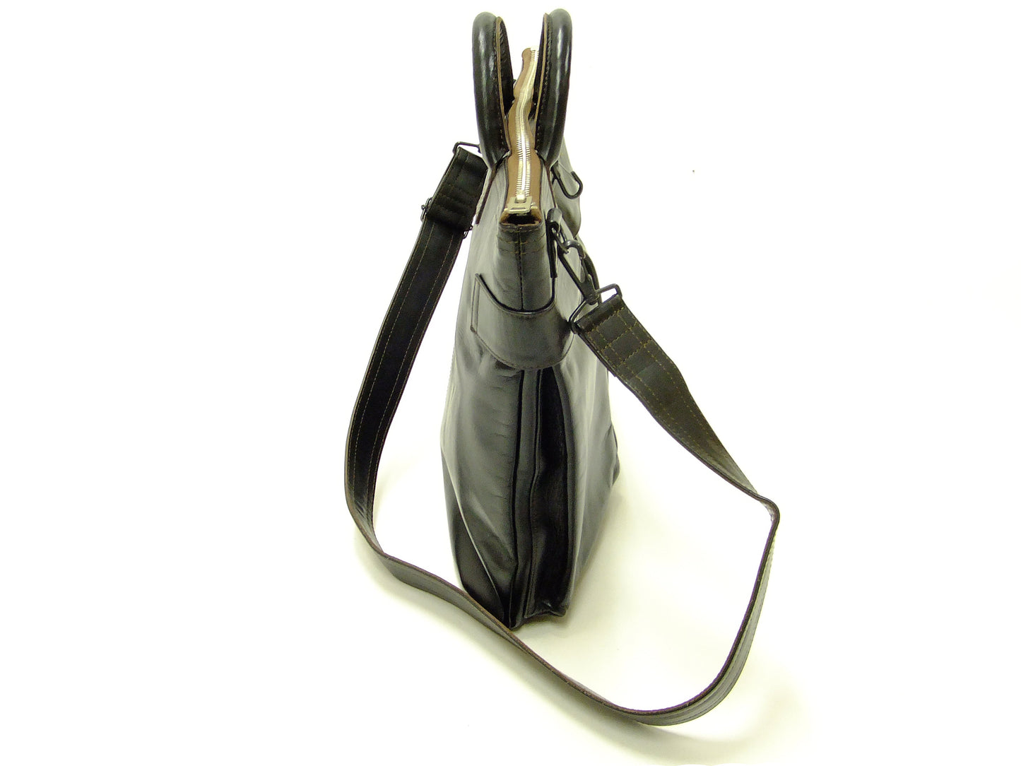 TOYS McCOY Men's Leather Shoulder Bag - U.S. Air Force Helmet Bag Style - TMA2418, 030 Black Horsehide x Nickel Zipper