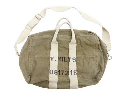 TOYS McCOY Men's Steve McQueen Aviator’s Kit Bag “V. HILTS” - Canvas Boston Duffel Bag Inspired by The Great Escape - Made in Japan (TMA2522 041 Khaki)