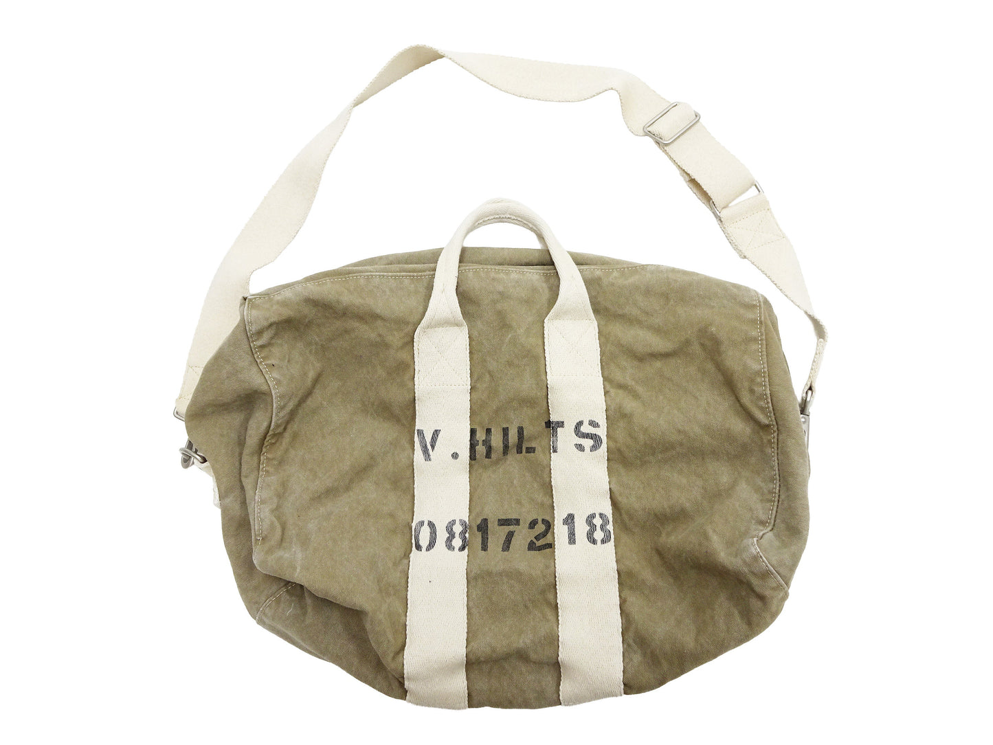 TOYS McCOY Men's Steve McQueen Aviator’s Kit Bag “V. HILTS” - Canvas Boston Duffel Bag Inspired by The Great Escape - Made in Japan (TMA2522 041 Khaki)