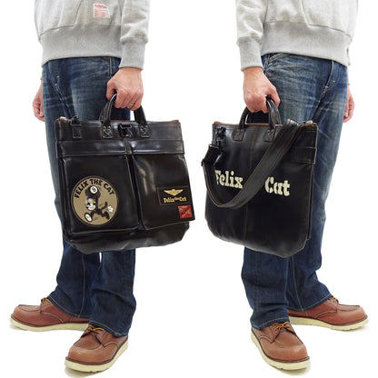 TOYS McCOY Men's Felix the Cat Leather Shoulder Bag - Black Horsehide, U.S. Air Force Helmet Bag Inspired, Made in Japan (TMA2523 031 Black)