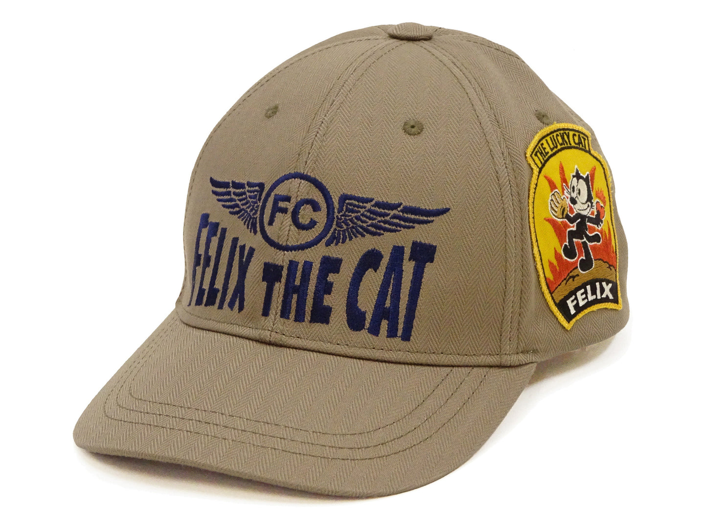 TOYS McCOY Men's Felix the Cat Non-Mesh Herringbone Twill 6-Panel Baseball Cap with Leather Strap Back, Made in Japan (TMA2601 041 Khaki)