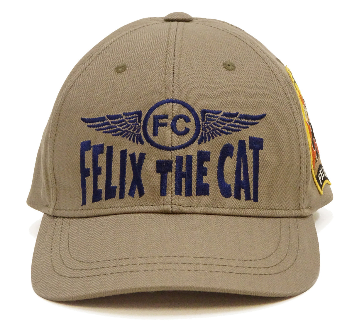 TOYS McCOY Men's Felix the Cat Non-Mesh Herringbone Twill 6-Panel Baseball Cap with Leather Strap Back, Made in Japan (TMA2601 041 Khaki)