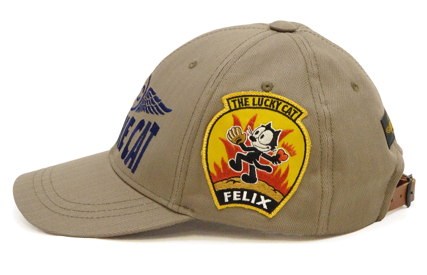 TOYS McCOY Men's Felix the Cat Non-Mesh Herringbone Twill 6-Panel Baseball Cap with Leather Strap Back, Made in Japan (TMA2601 041 Khaki)