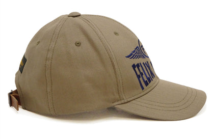 TOYS McCOY Men's Felix the Cat Non-Mesh Herringbone Twill 6-Panel Baseball Cap with Leather Strap Back, Made in Japan (TMA2601 041 Khaki)