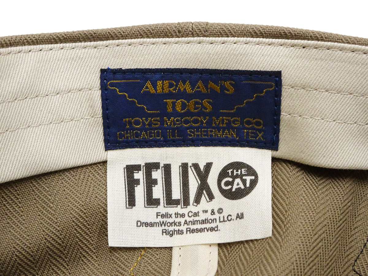 TOYS McCOY Men's Felix the Cat Non-Mesh Herringbone Twill 6-Panel Baseball Cap with Leather Strap Back, Made in Japan (TMA2601 041 Khaki)
