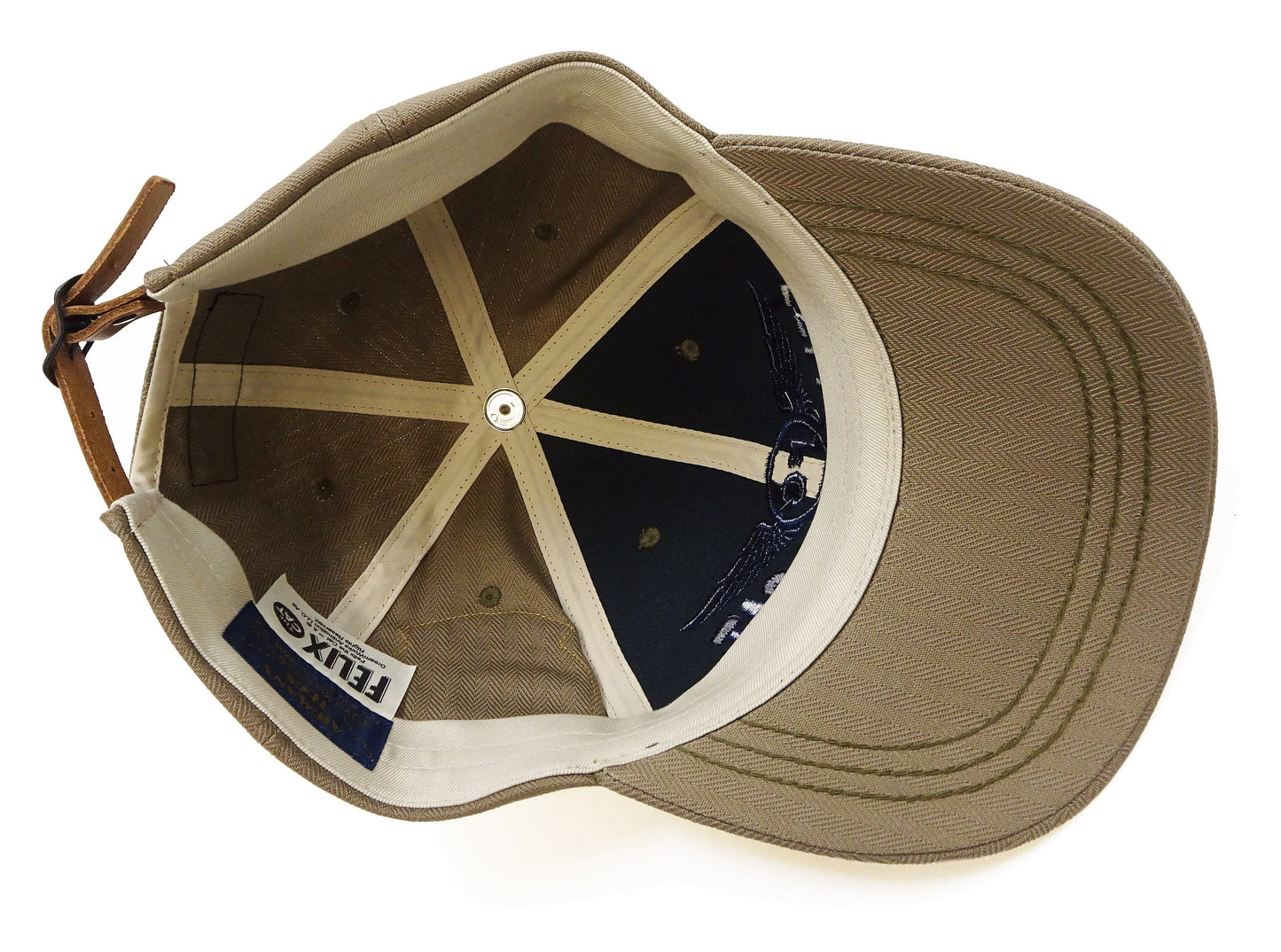 TOYS McCOY Men's Felix the Cat Non-Mesh Herringbone Twill 6-Panel Baseball Cap with Leather Strap Back, Made in Japan (TMA2601 041 Khaki)