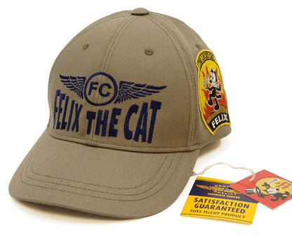TOYS McCOY Men's Felix the Cat Non-Mesh Herringbone Twill 6-Panel Baseball Cap with Leather Strap Back, Made in Japan (TMA2601 041 Khaki)