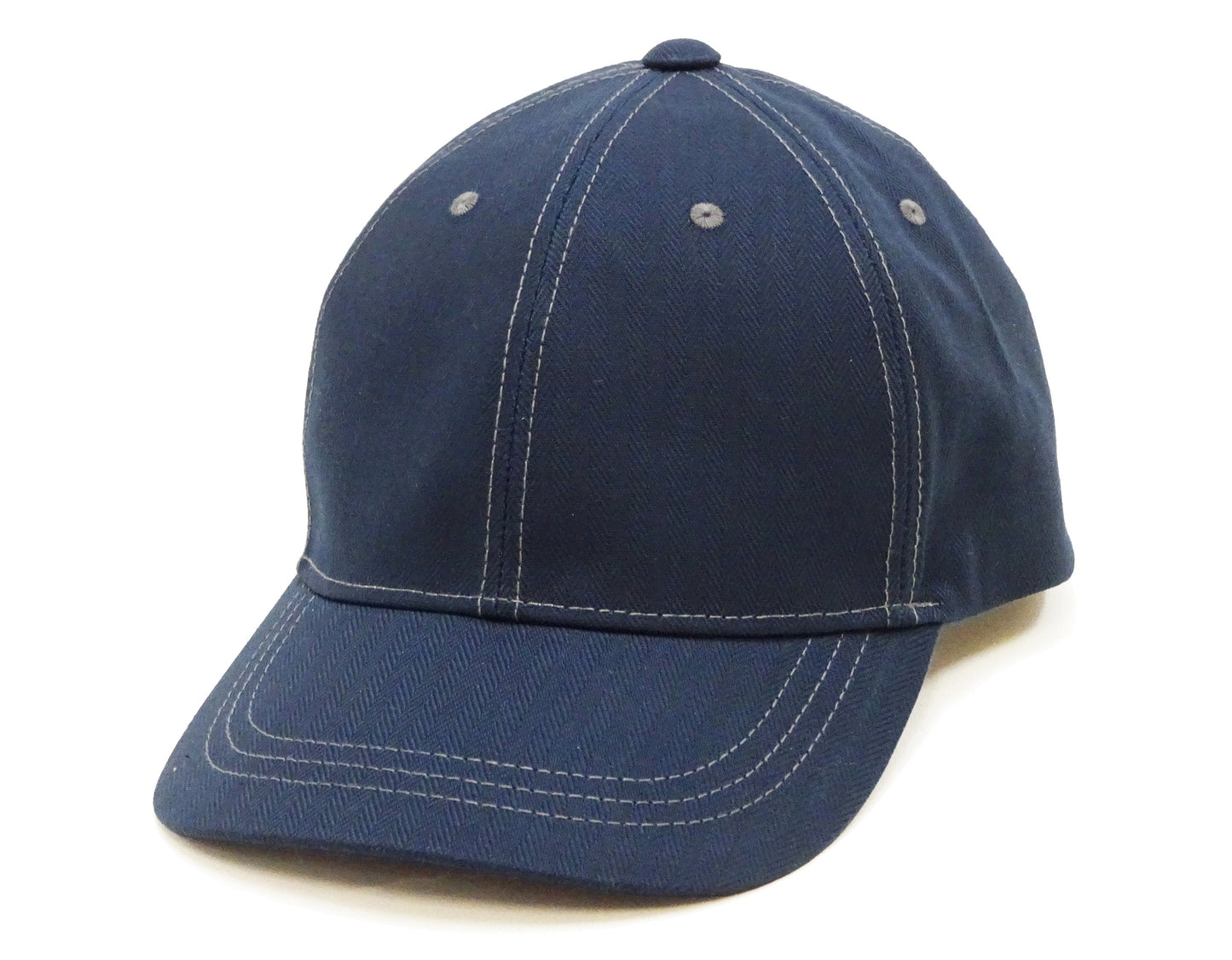 TOYS McCOY Men's Solid Baseball Cap (No Mesh) - Mid-Profile 6-Panel Cotton Herringbone Twill (HBT), Pre-Curved Brim, Leather Strap Back, Made in Japan (TMA2614 Color 120: Blue-Tinted Navy)
