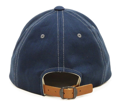 TOYS McCOY Men's Solid Baseball Cap (No Mesh) - Mid-Profile 6-Panel Cotton Herringbone Twill (HBT), Pre-Curved Brim, Leather Strap Back, Made in Japan (TMA2614 Color 120: Blue-Tinted Navy)