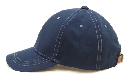 TOYS McCOY Men's Solid Baseball Cap (No Mesh) - Mid-Profile 6-Panel Cotton Herringbone Twill (HBT), Pre-Curved Brim, Leather Strap Back, Made in Japan (TMA2614 Color 120: Blue-Tinted Navy)