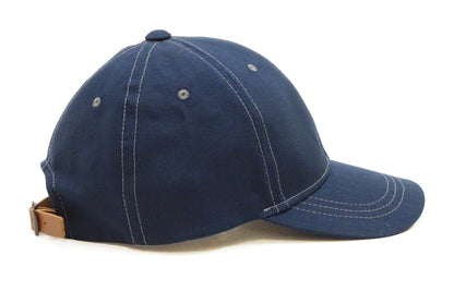 TOYS McCOY Men's Solid Baseball Cap (No Mesh) - Mid-Profile 6-Panel Cotton Herringbone Twill (HBT), Pre-Curved Brim, Leather Strap Back, Made in Japan (TMA2614 Color 120: Blue-Tinted Navy)