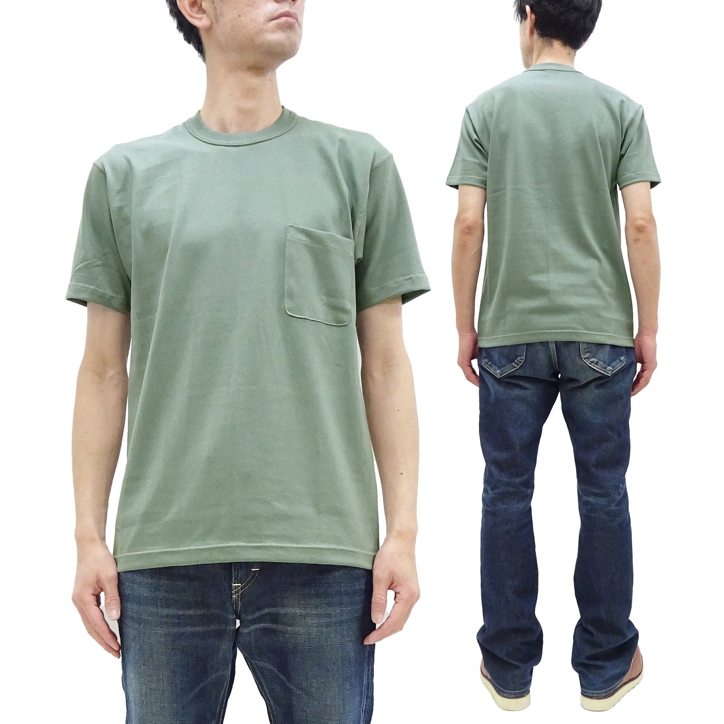 TOYS McCOY T-shirt Men's Steve McQueen Plain Pocket T-Shirt Short Sleeve Loopwheeled Tee TMC2410 160 Faded-Green