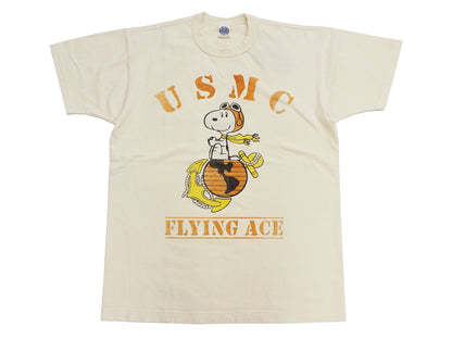 TOYS McCOY Graphic Loopwheel T-shirt - Men's Short Sleeve Flying Ace Snoopy x USMC Printed Tee TMC2527 Garment-Dyed Finish 040 Faded-Natural